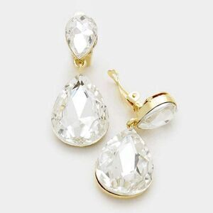 Clear Crystal Gold Clip-On Earrings NWT